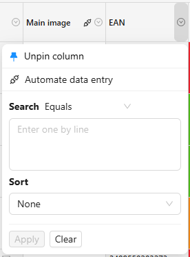 pin unpin columns